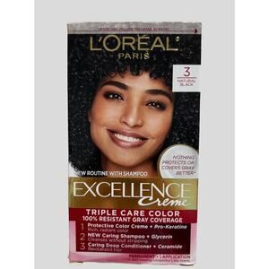 L’Oréal Excellence Creme Hair Color 3 Natural Black Permanent Dye Gray Coverage